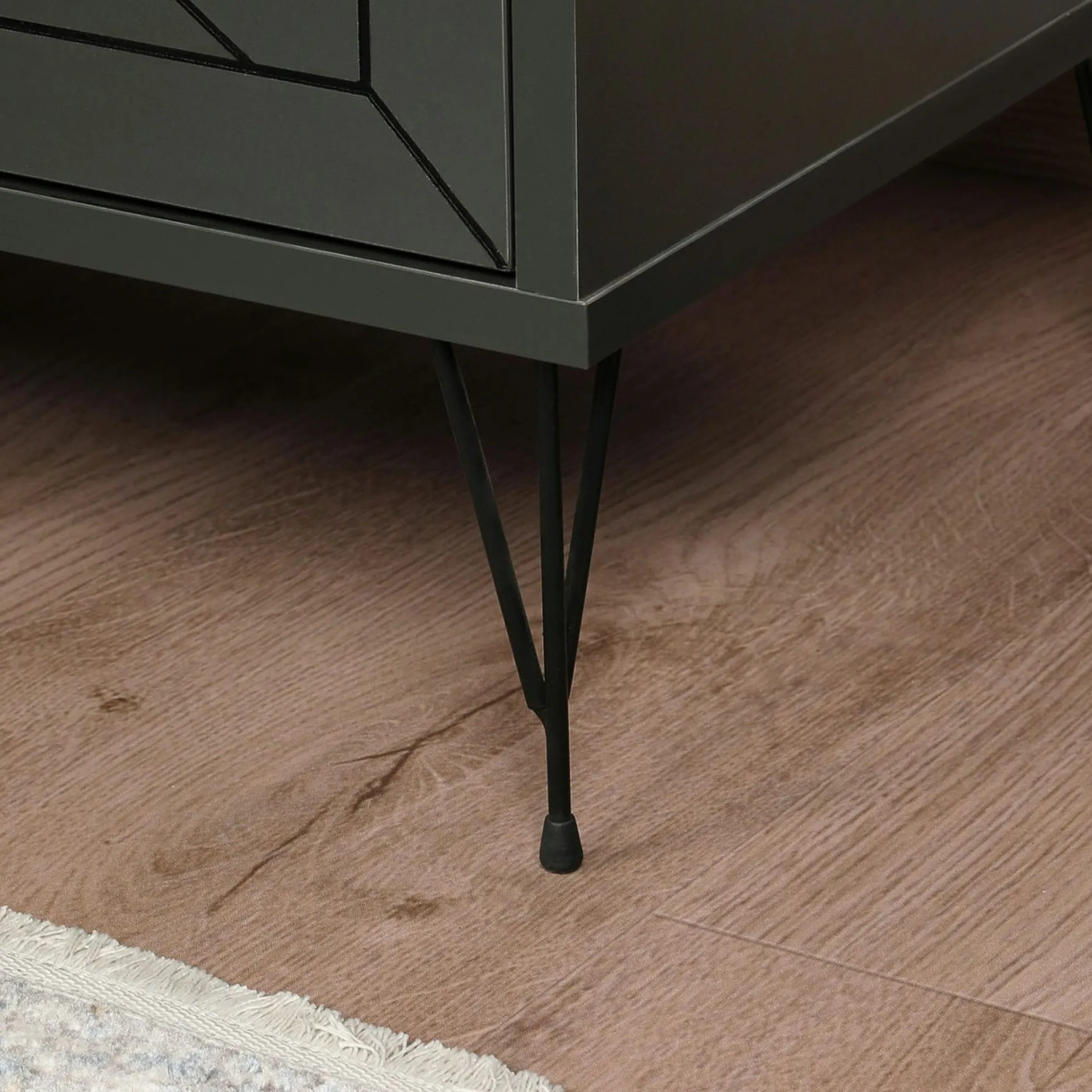 Table de chevet gris sombre 2 tiroirs pieds épingle JENA