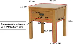 Table de Chevet Hévéa 1 tiroir 45x40x50cm HELENA