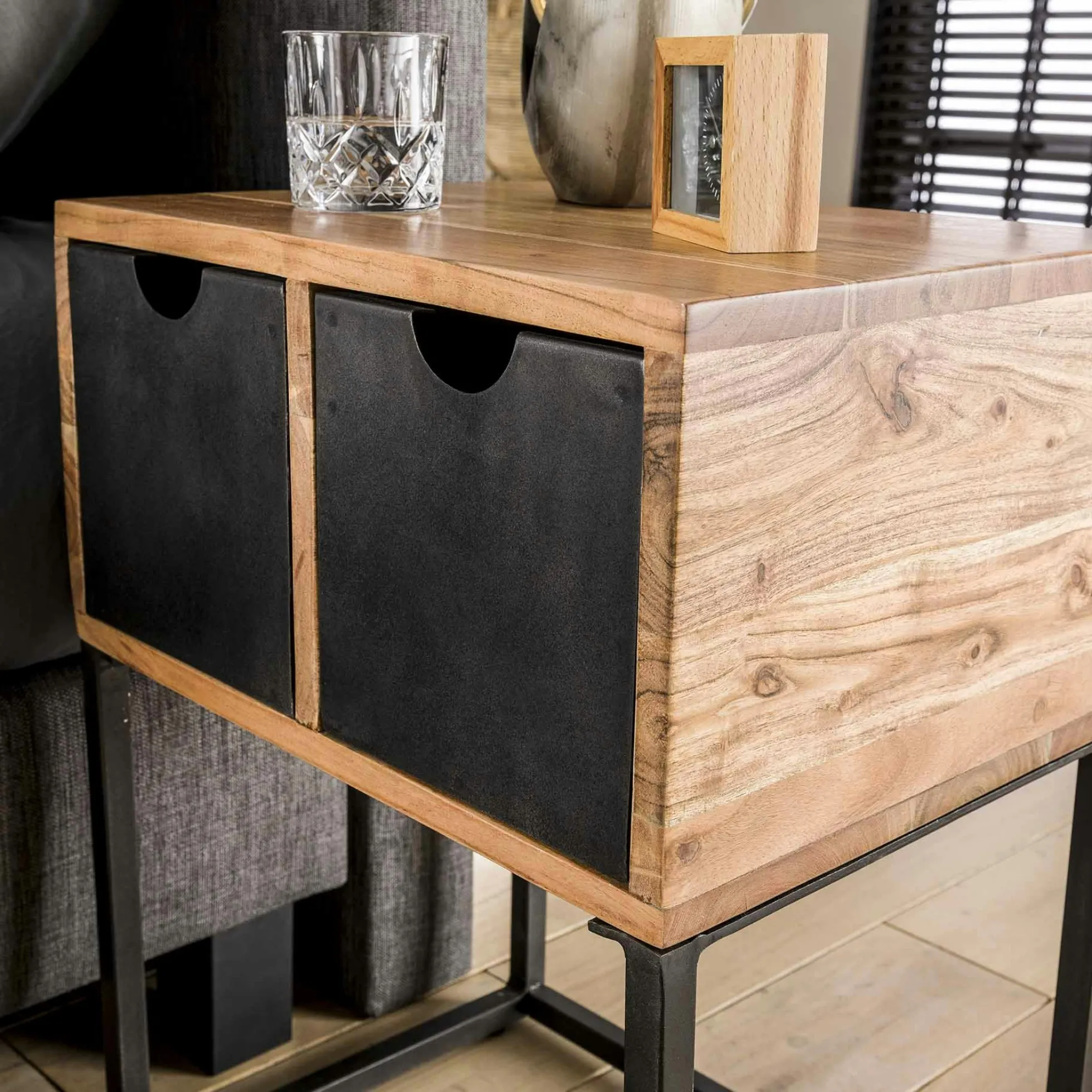 Table de chevet industrielle tiroirs métal BUNBURY