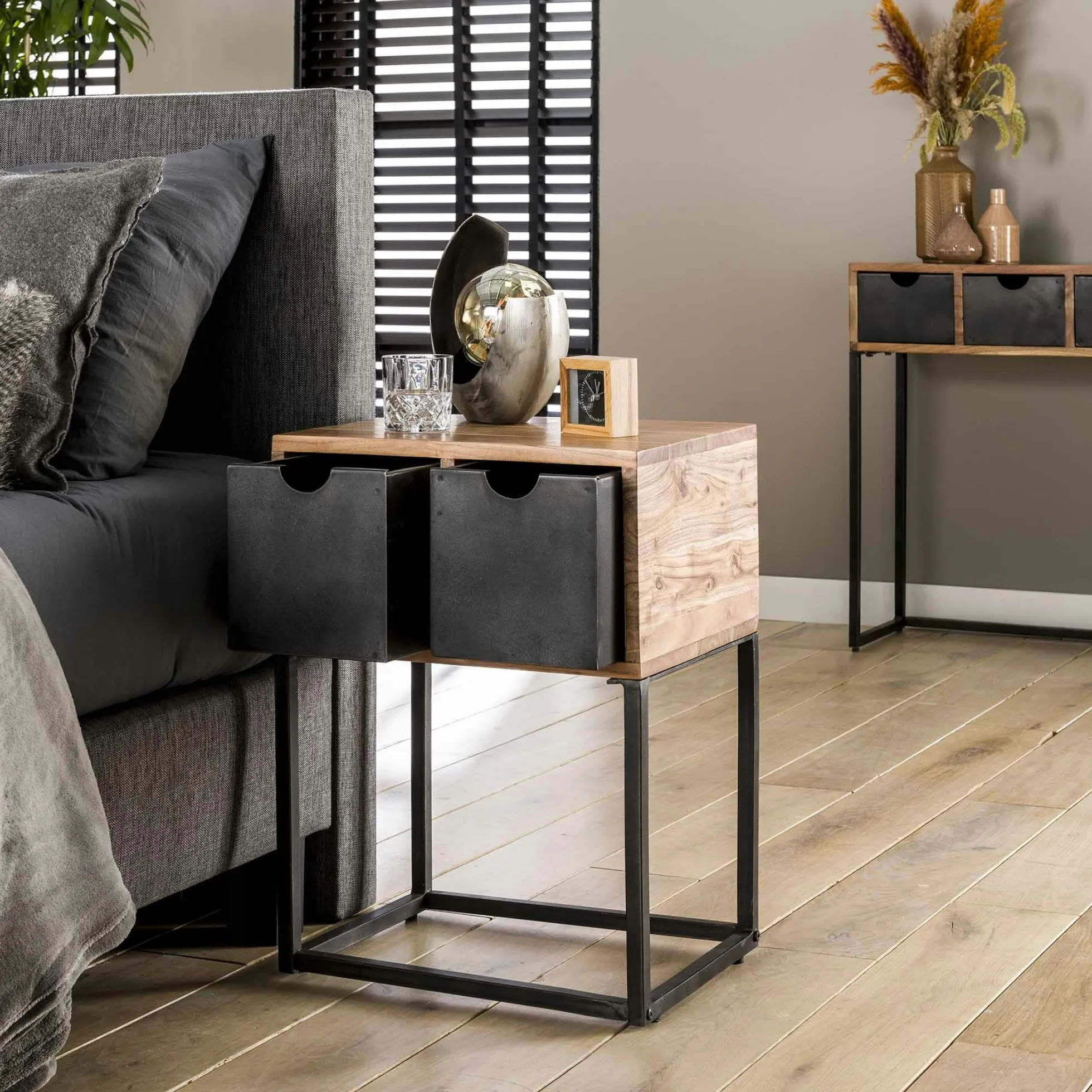 Table de chevet industrielle tiroirs métal BUNBURY