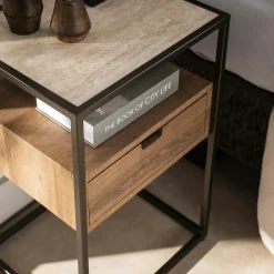 Table de chevet moderne effet travertin 1 tiroir ASCOLI