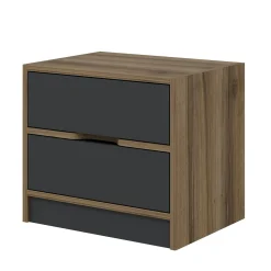 Table de chevet moderne 2 tiroirs décor bois et gris BYRON