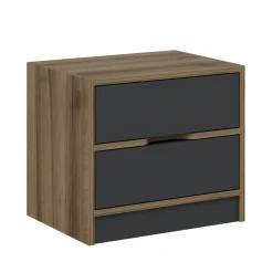 Table de chevet moderne 2 tiroirs décor bois et gris BYRON