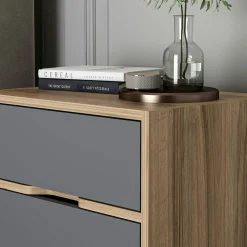 Table de chevet moderne 2 tiroirs décor bois et gris BYRON