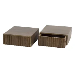 Table de chevet murale bois brun, tiroir rainuré (x2) NAKO