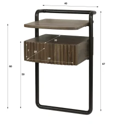 Table de chevet murale bois foncé 1 tablette 1 tiroir NAKO