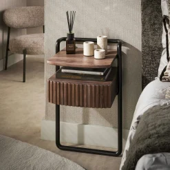Table de chevet murale bois foncé 1 tablette 1 tiroir NAKO