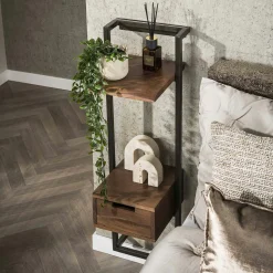 Table de chevet murale haute en bois d’acacia brun NAKO