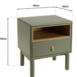 Table de chevet 1 niche 1 tiroir bois vert nature GUILIN