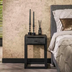 Table de chevet noire en bois WOODY