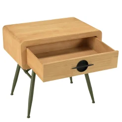 Table de chevet pin naturel et pieds métal vert BAGAN
