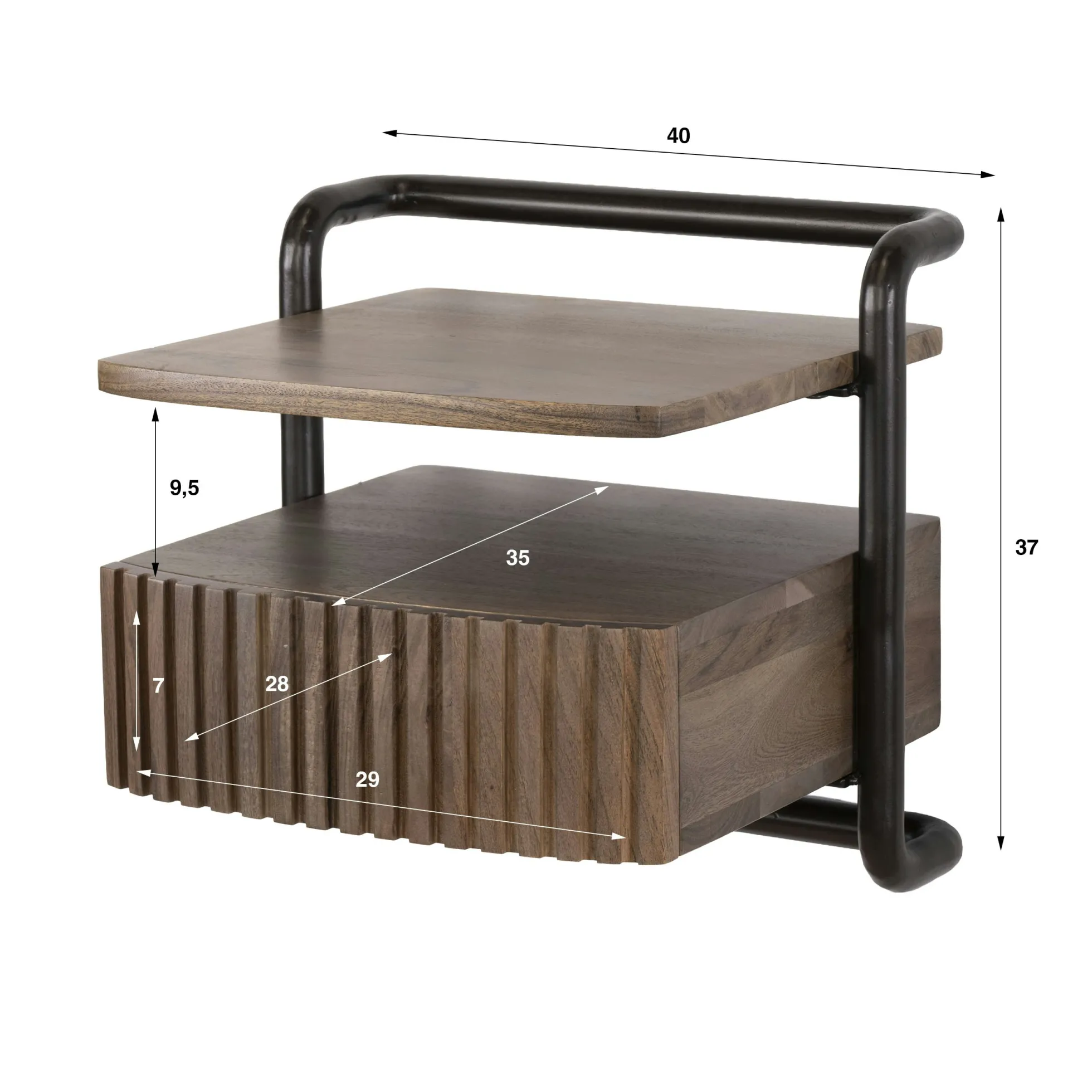Table de chevet suspendue bois foncé 1 tablette 1 tiroir NAKO