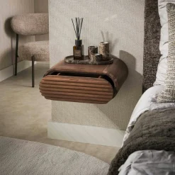 Table de chevet suspendue bois d'acacia foncé 1 tiroir NAKO