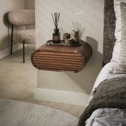 Table de chevet suspendue bois d'acacia foncé 1 tiroir NAKO