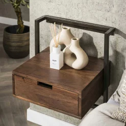Table de chevet suspendue bois brun 1 tiroir NAKO