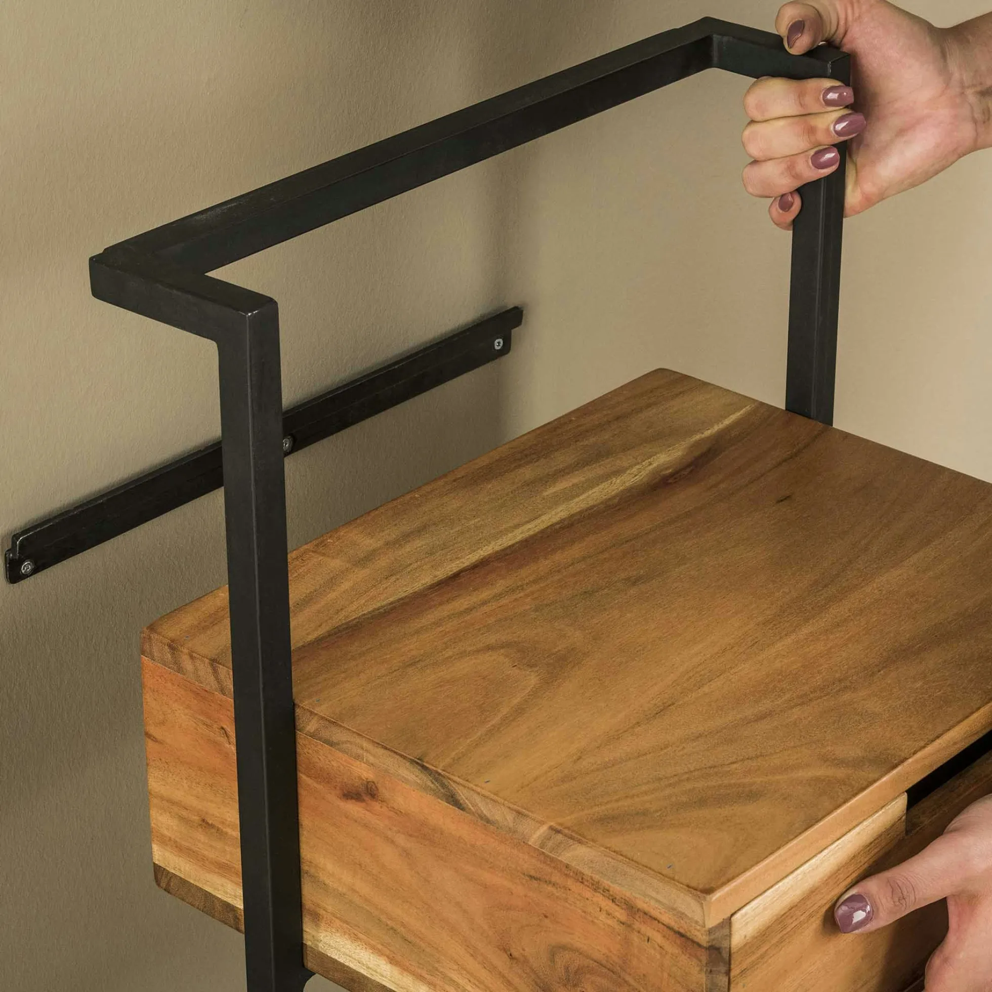 Table de chevet suspendue en bois et métal MELBOURNE