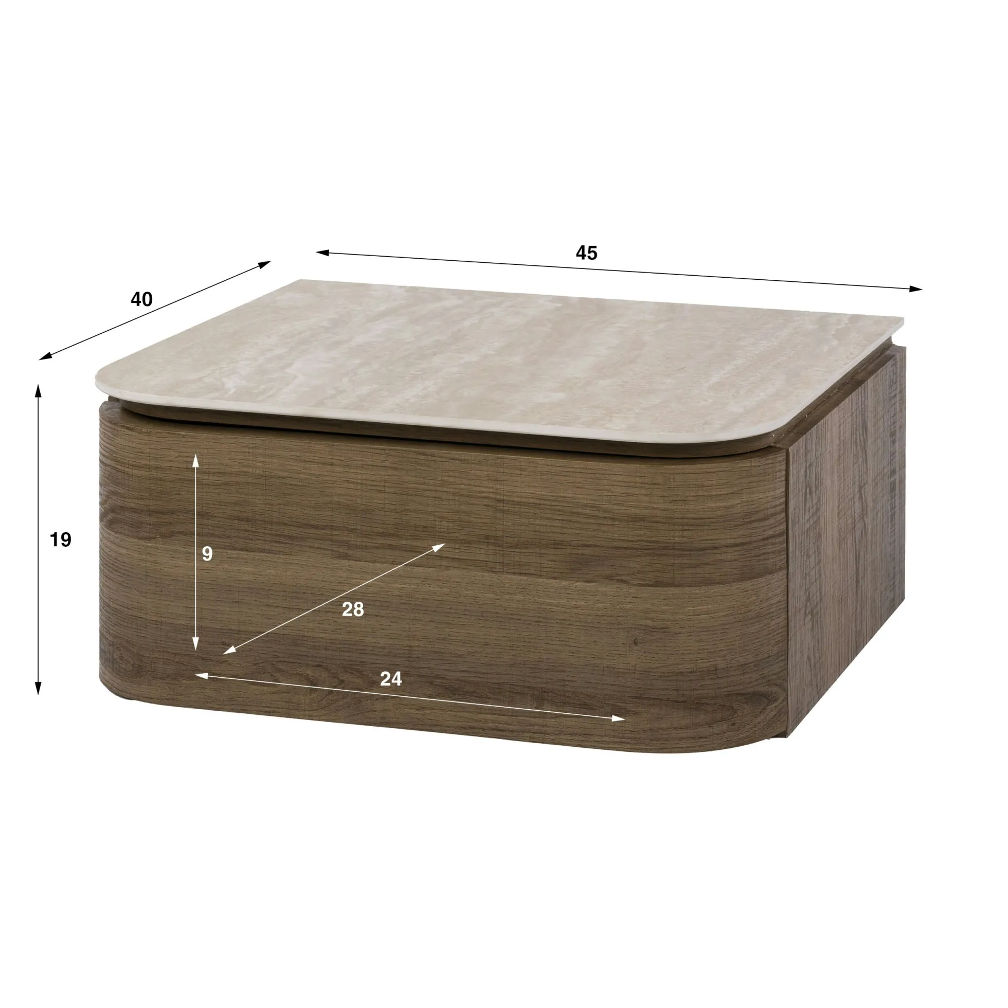 Table de chevet suspendue 1 tiroir et plateau céramique ASCOLI