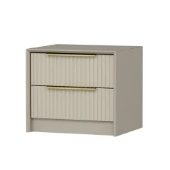 Table de chevet taupe 2 tiroirs rainurés, style moderne BYRON