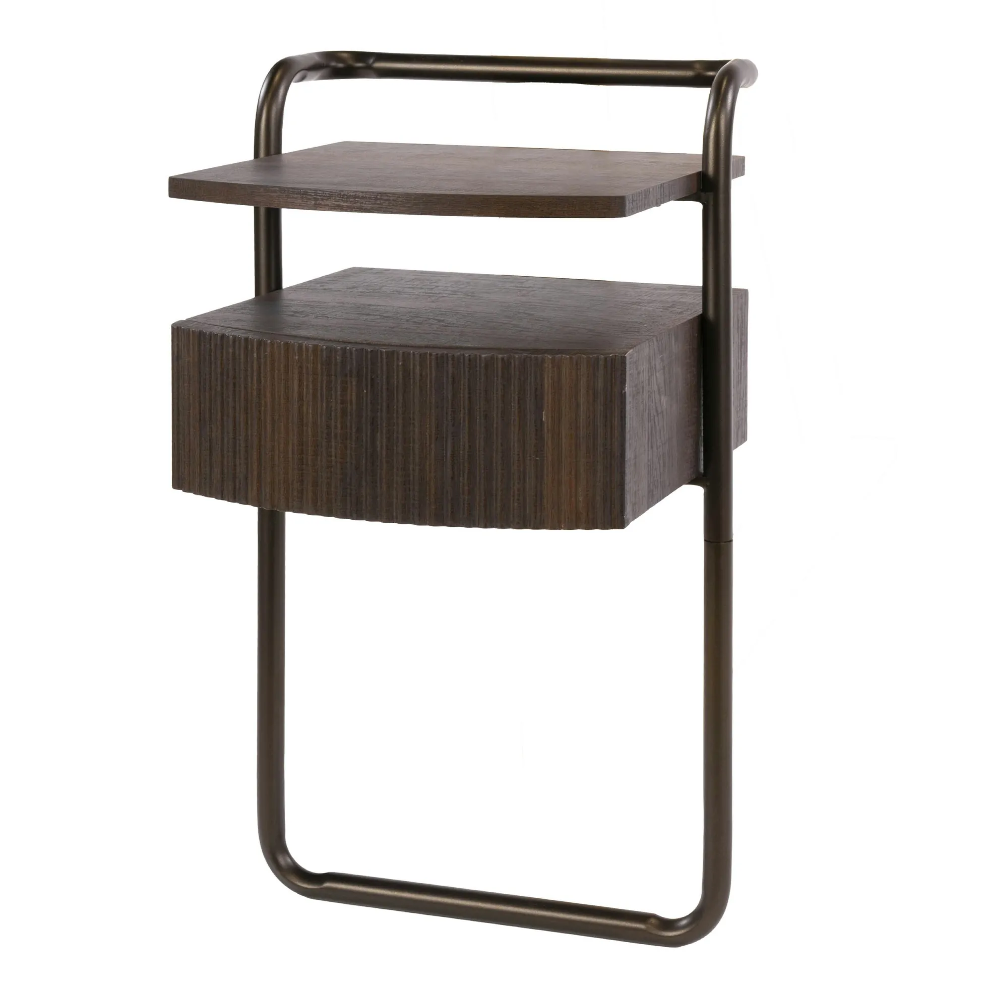 Table de chevet 1 tiroir effet bois et métal bronze TERRA