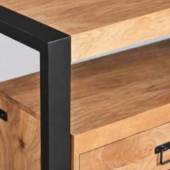 Table de chevet 2 tiroirs bois clair et métal noir MILORA