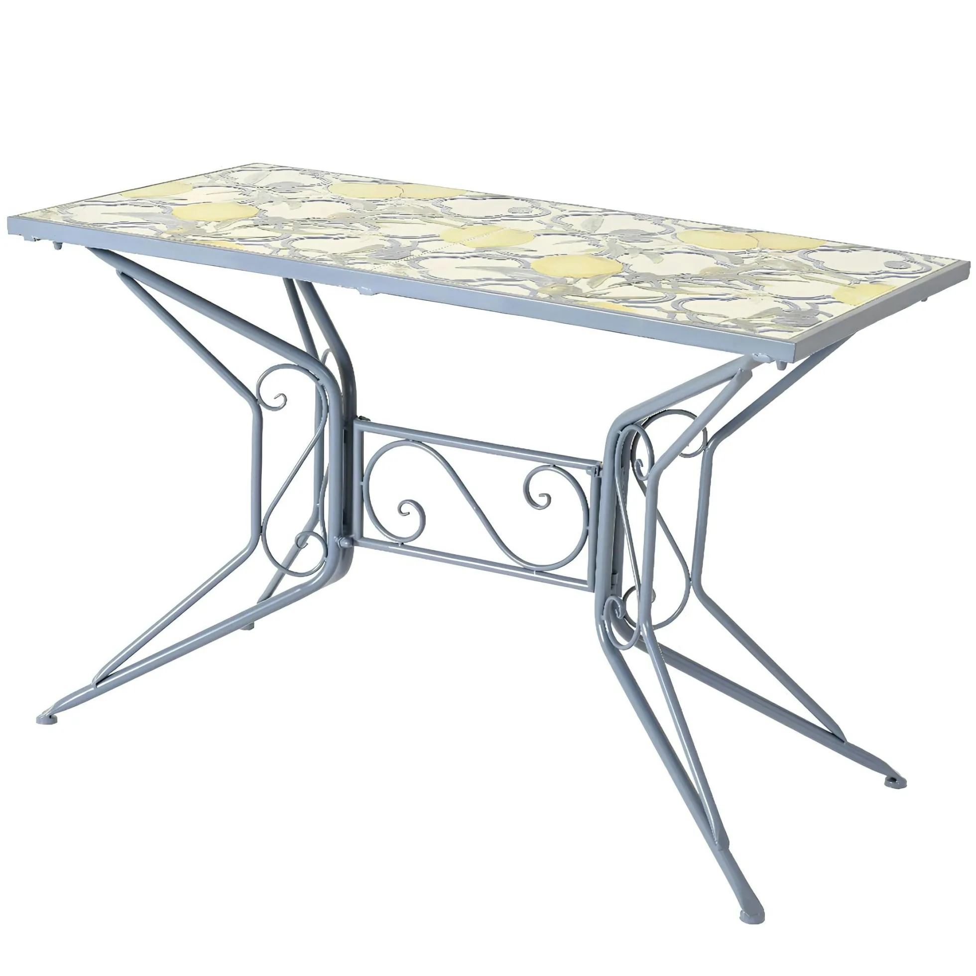 Table de jardin bleue décor mosaïque citrons 118 cm GRENADE