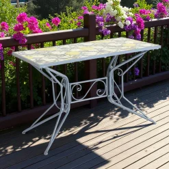 Table de jardin bleue décor mosaïque citrons 118 cm GRENADE