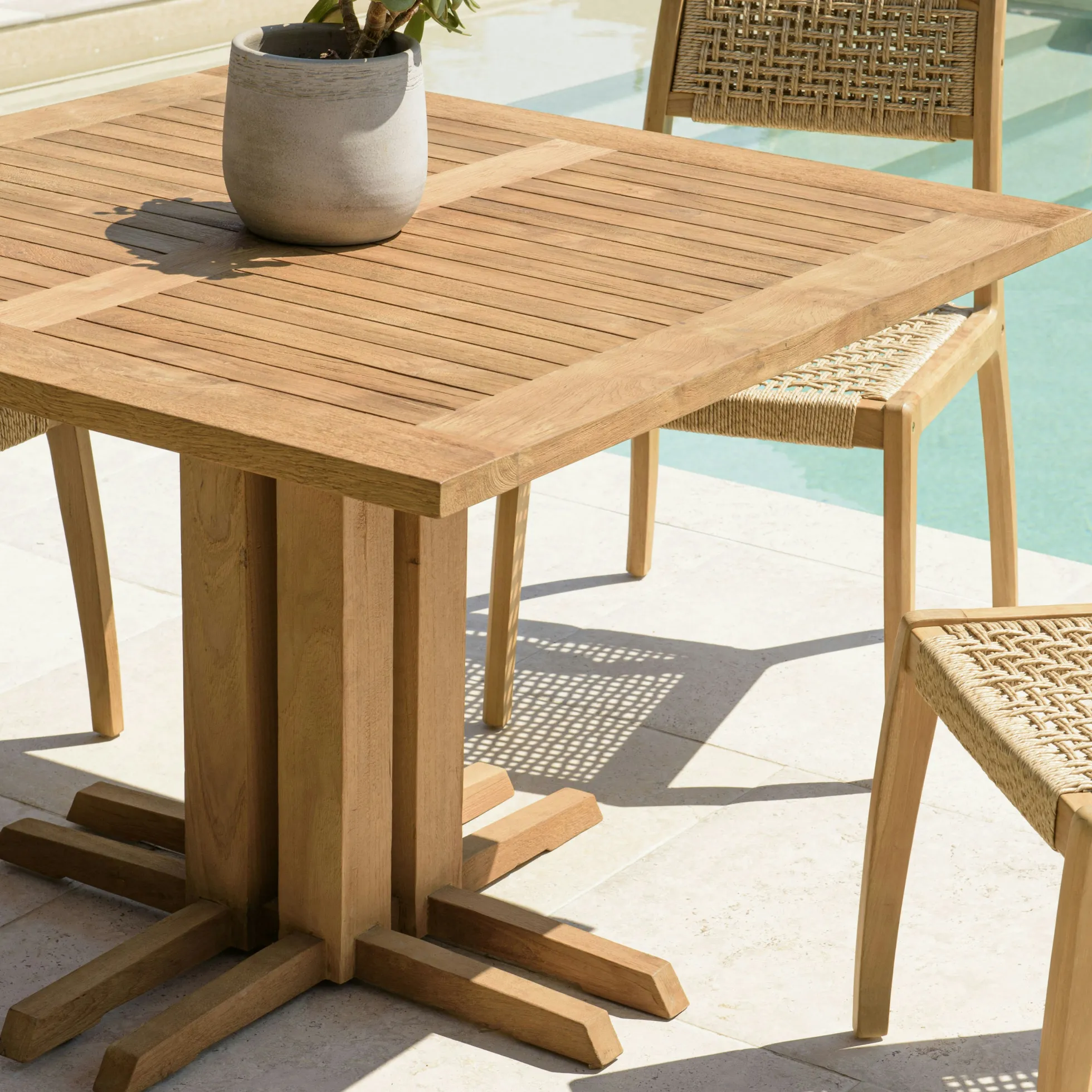 Table de jardin carrée teck recyclé naturel 110x110 MANY