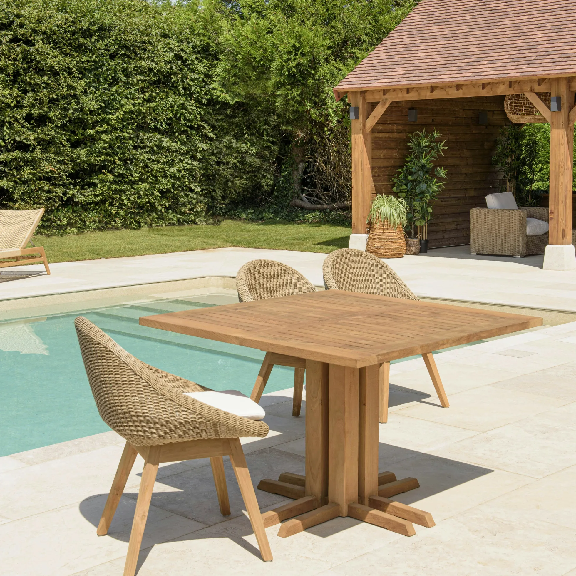Table de jardin carrée teck recyclé naturel 110x110 MANY