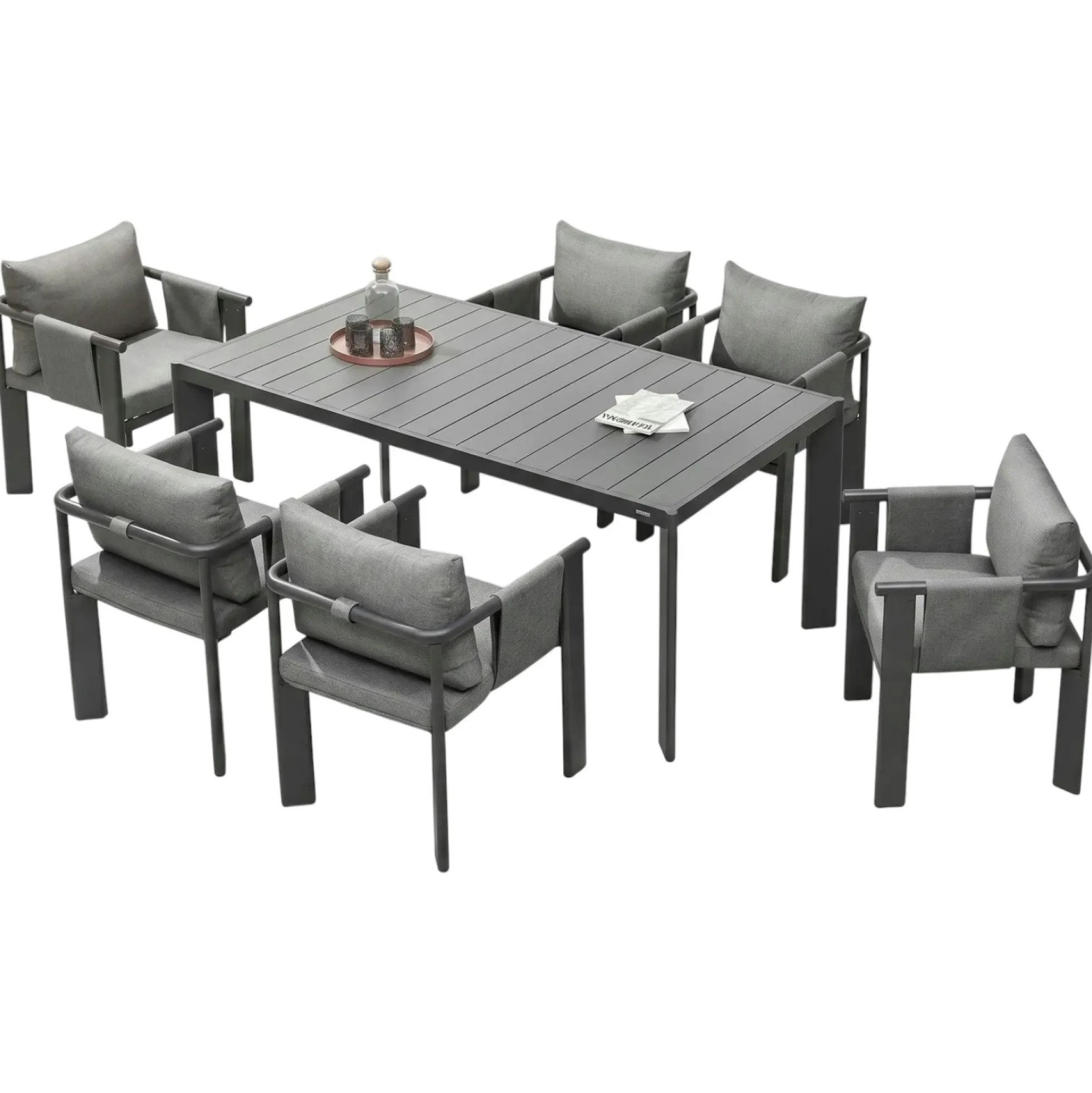 Table de jardin en aluminium + 6 fauteuils anthracite LIGO