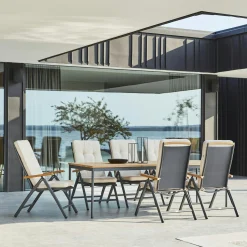 Table de jardin en aluminium gris ardoise et teck 238 cm OSLO