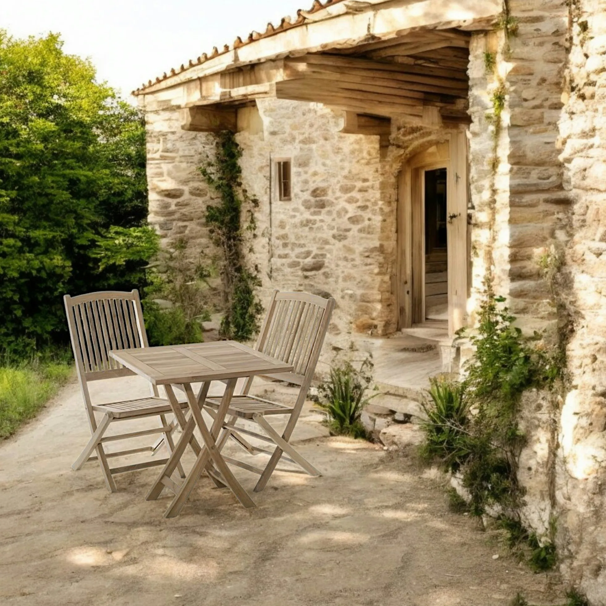 Table de jardin en Teck brut carrée pliante 70cm SUMMER