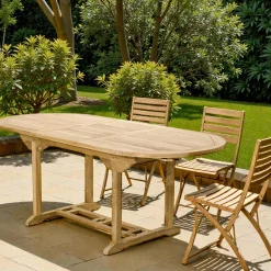 Table de jardin en teck brut ovale extensible 120/180x90x75cm SUMMER