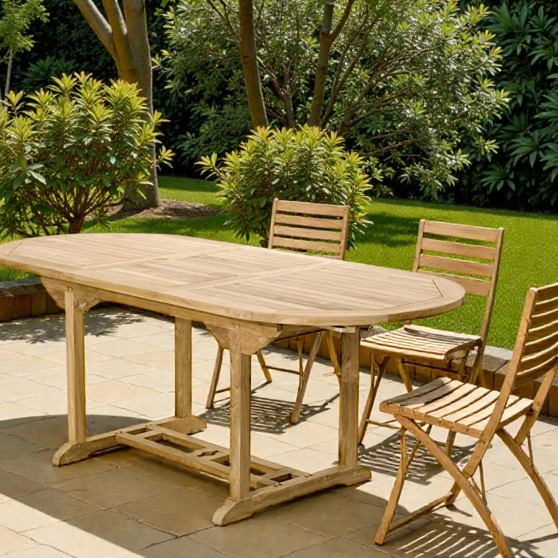 Table de jardin en teck brut ovale extensible 120/180x90x75cm SUMMER