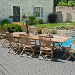 Table de jardin en teck brut rectangle extensible 200/300x120x76cm SUMMER
