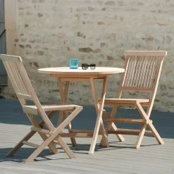 Table de jardin en Teck brut ronde pliante 80cm SUMMER