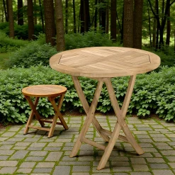 Table de jardin en Teck brut ronde pliante 80cm SUMMER