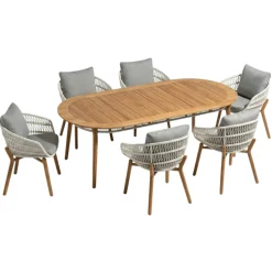 Table de jardin en teck + 6 fauteuils cordage VASCA