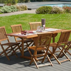 Table de jardin en teck huilé rectangle extensible 120/180x90x75 MACAO