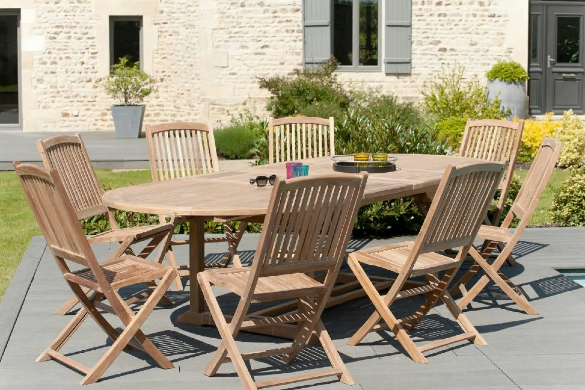 Table de jardin en Teck ovale extensible 200/300x120cm SUMMER
