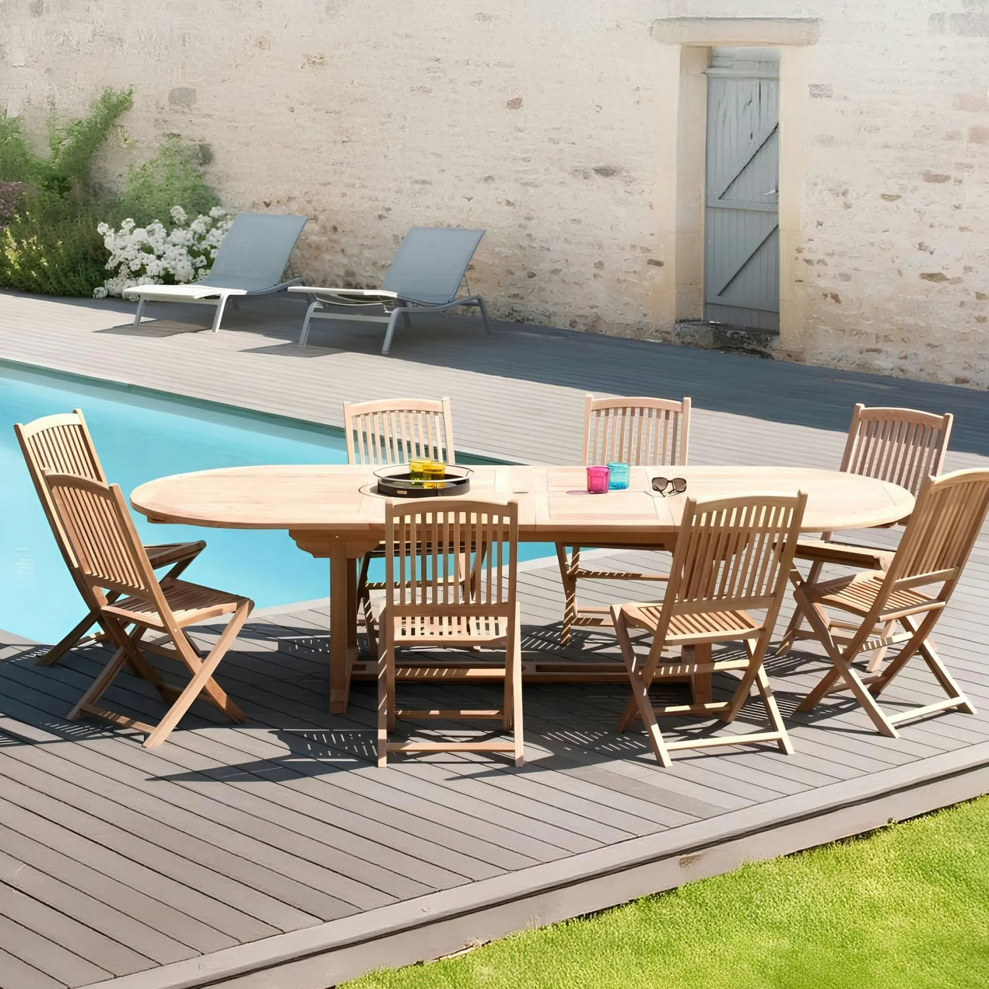 Table de jardin en Teck ovale extensible 200/300x120cm SUMMER