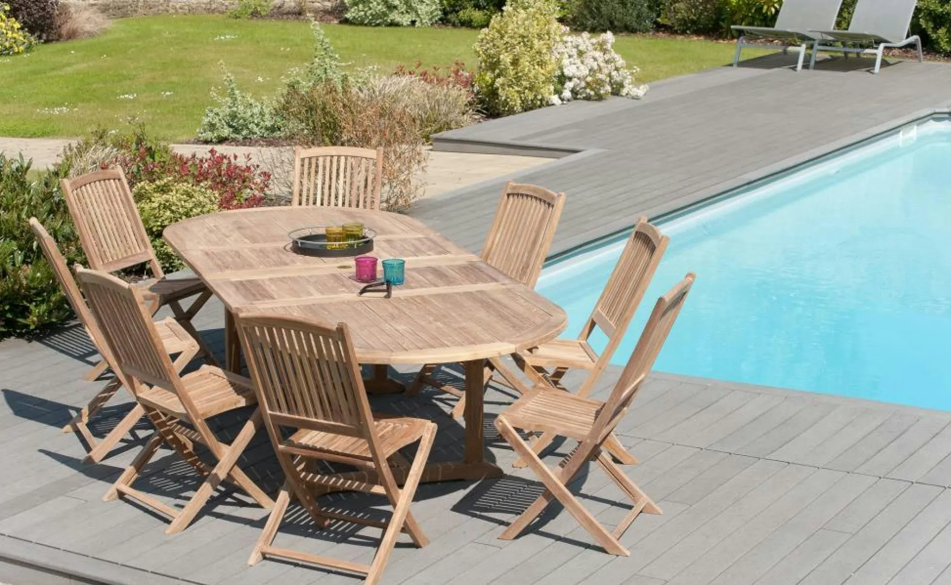 Table de jardin en Teck ovale extensible 200/300x120cm SUMMER