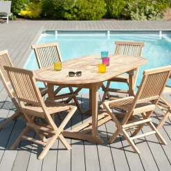 Table de jardin en Teck ovale extensible 150/200X90cm SUMMER