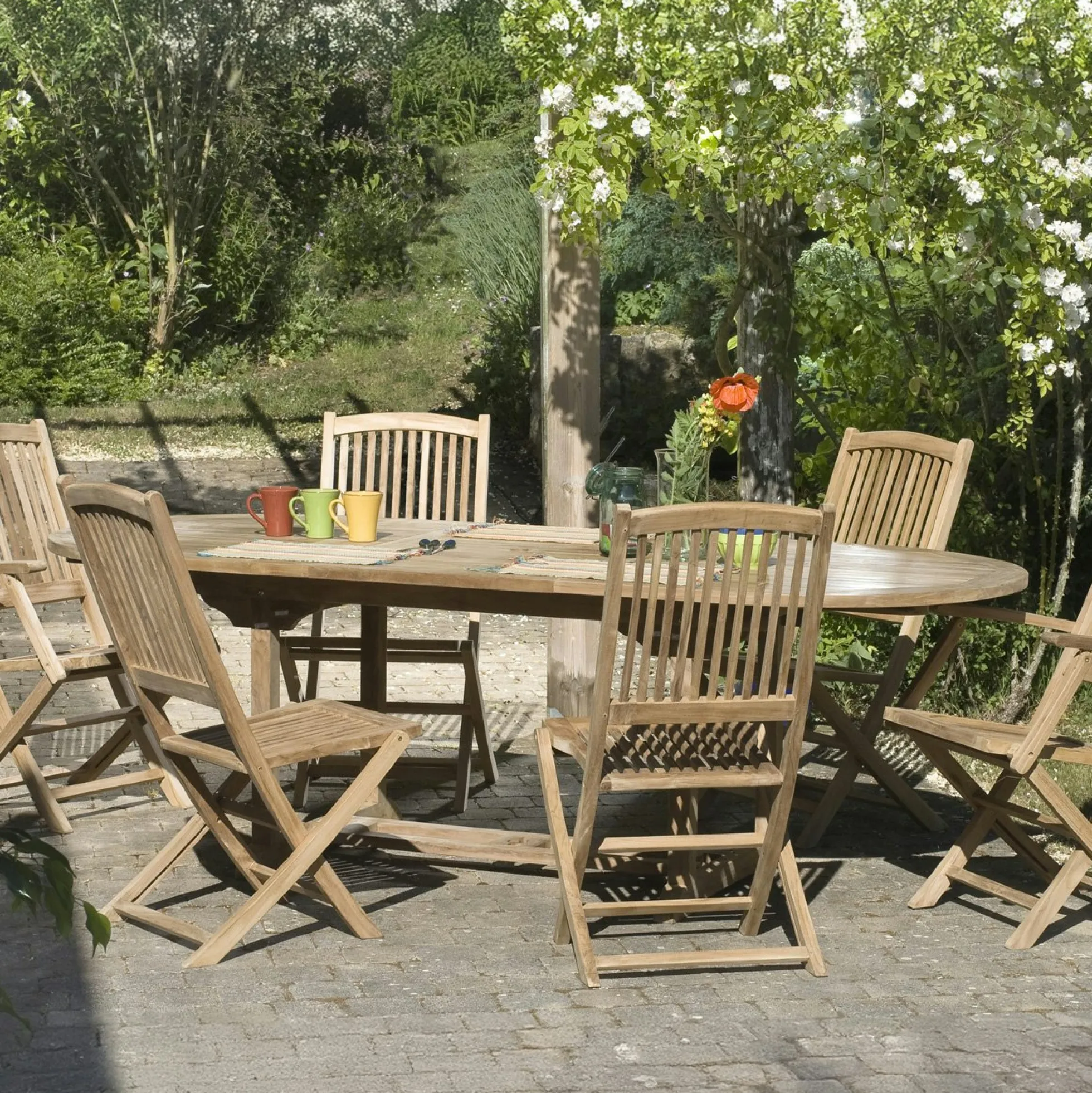 Table de jardin en Teck ovale extensible 150/200X90cm SUMMER