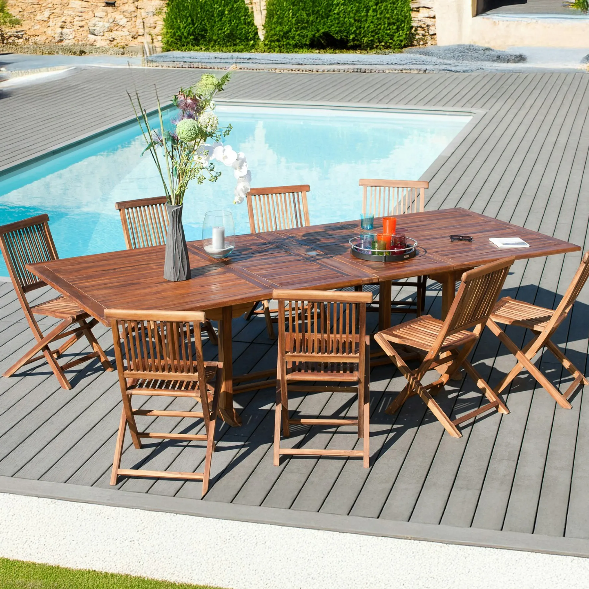Table de jardin extensible en Teck huilé massif 200/300x120x75cm MACAO