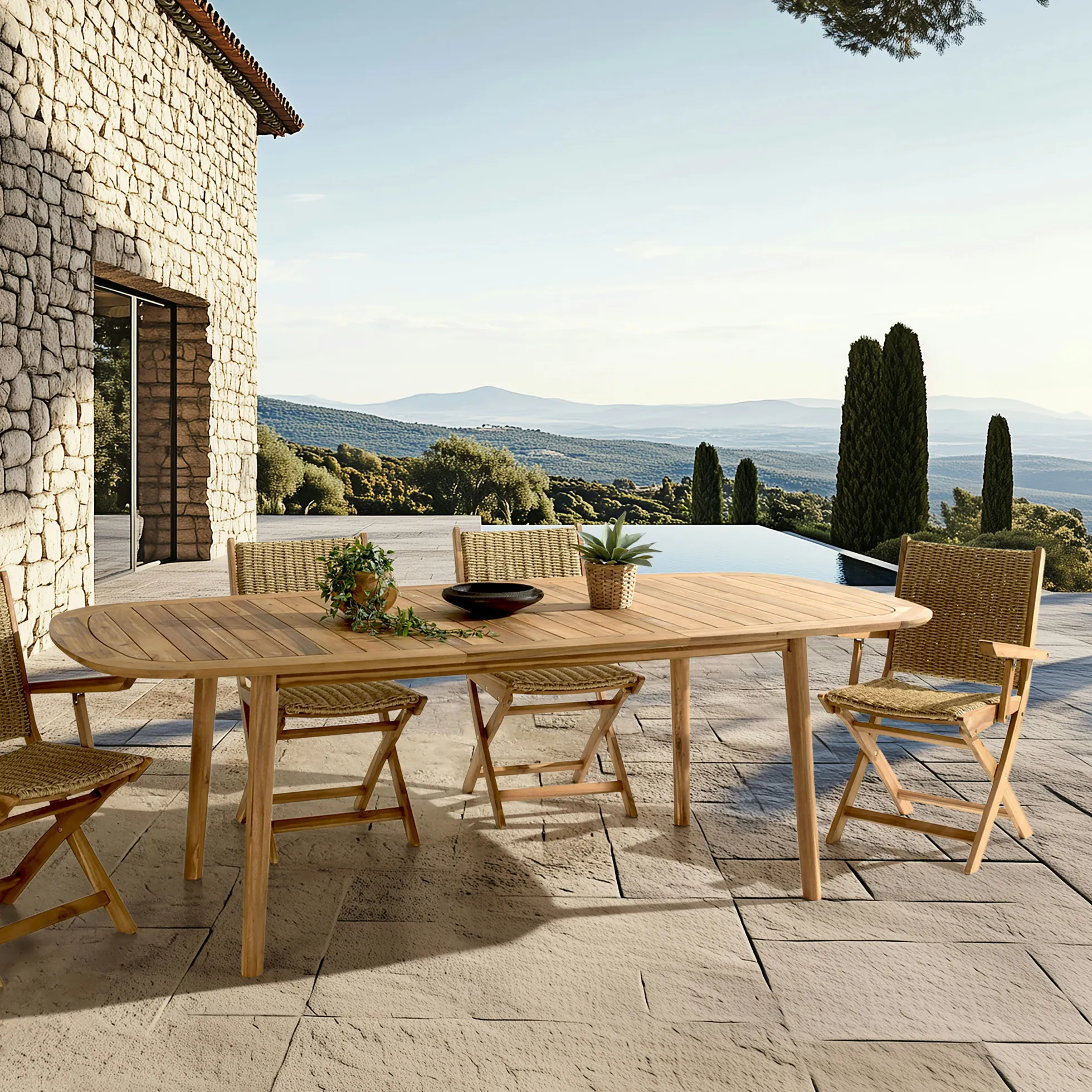 Table de jardin extensible en acacia huilé 180/240x110cm OSTIA