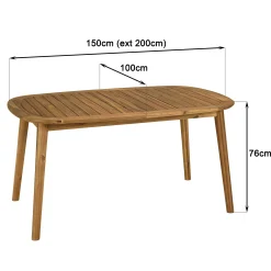 Table de jardin extensible en acacia huilé 150/200x100cm OSTIA