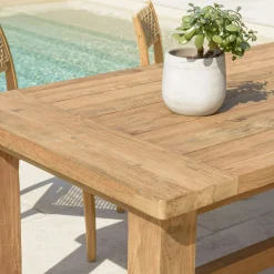 Table de jardin pieds droits teck recyclé naturel 220 cm MANY