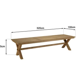 Table de jardin pieds en croix teck recyclé naturel 320 cm MANY