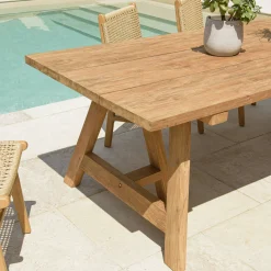 Table de jardin pieds tréteaux teck recyclé naturel 220 cm MANY