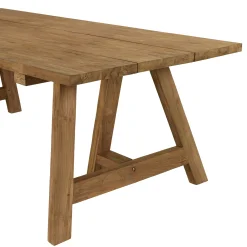 Table de jardin pieds tréteaux teck recyclé naturel 220 cm MANY